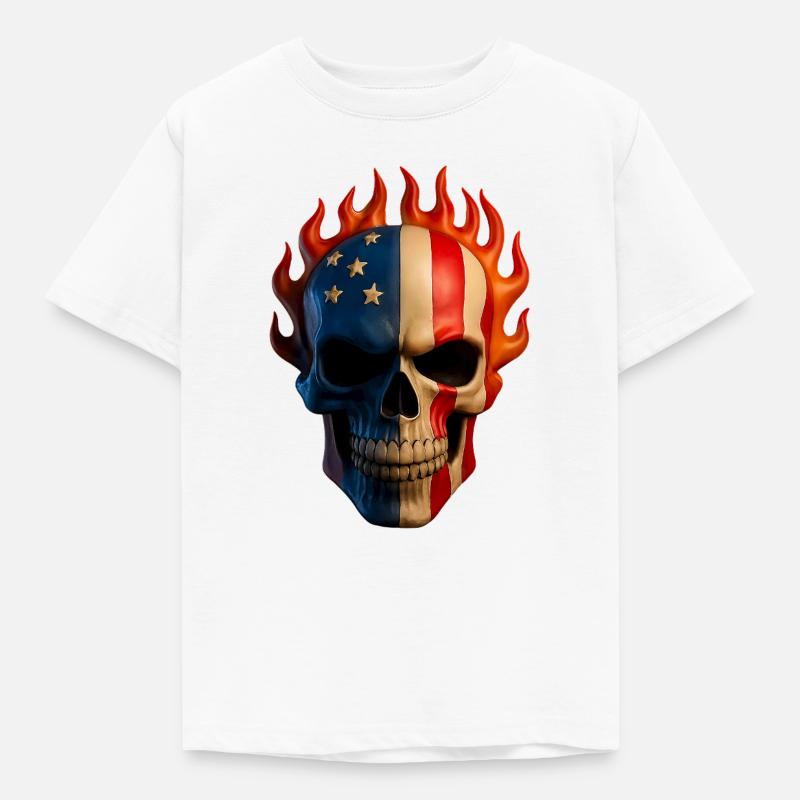Flammende Flagge Schädel - Kinder T-Shirt - Weiß