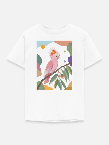Rosa Kakadu Papagei Vogel Design - Kinder T-Shirt - Weiß