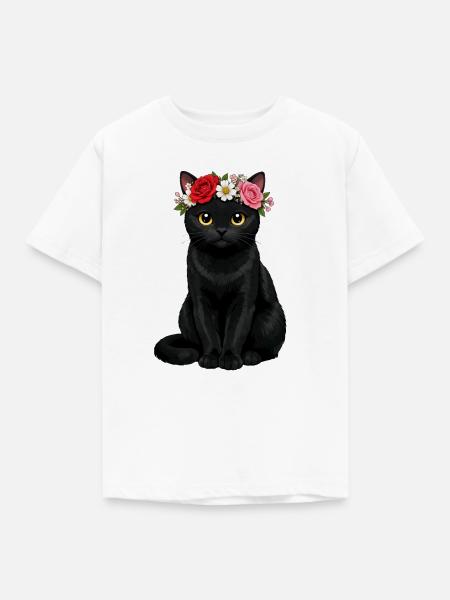 Schwarze Katze  - Kinder T-Shirt - Weiß