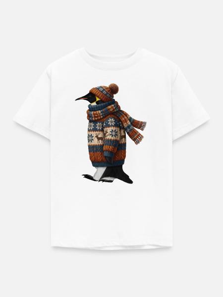 Pinguin im Strickpullover Winter Weihnachten - Kinder T-Shirt - Weiß