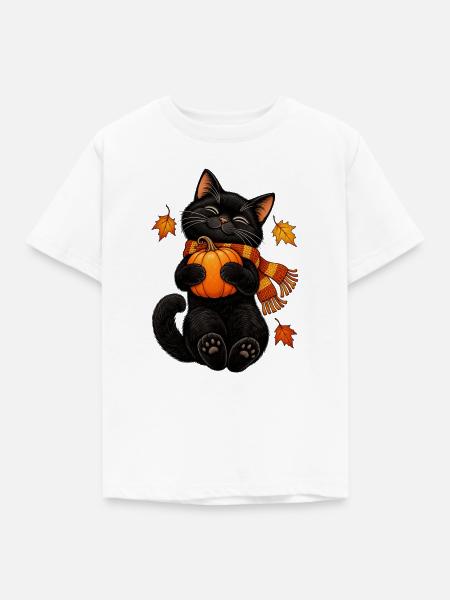 Black Cat Crescent Moon - Kinder T-Shirt - Weiß