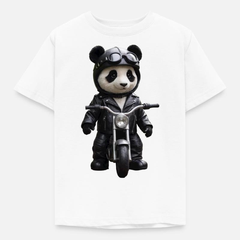 Biker Panda - Kinder T-Shirt - Weiß