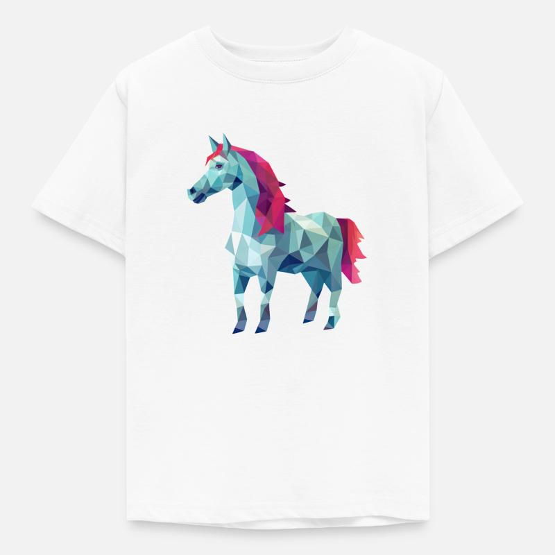 Cheval blanc en design d’art polygonal rose - T-shirt Enfant - blanc