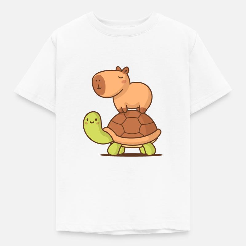 Capybara auf einer Schildkröte - Kinder T-Shirt - Weiß