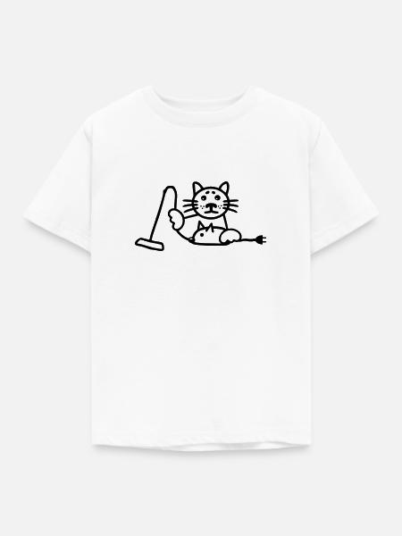 Katze Maus Staubsauger - Kinder T-Shirt - Weiß