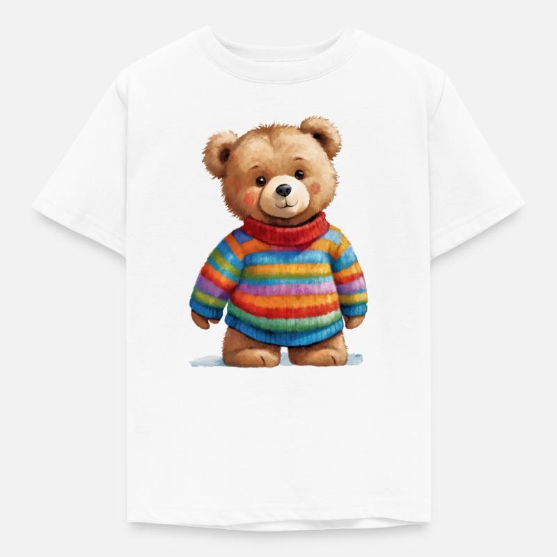 Teddy im gestreiften Pullover Aquarellzauber - Kinder T-Shirt - Weiß