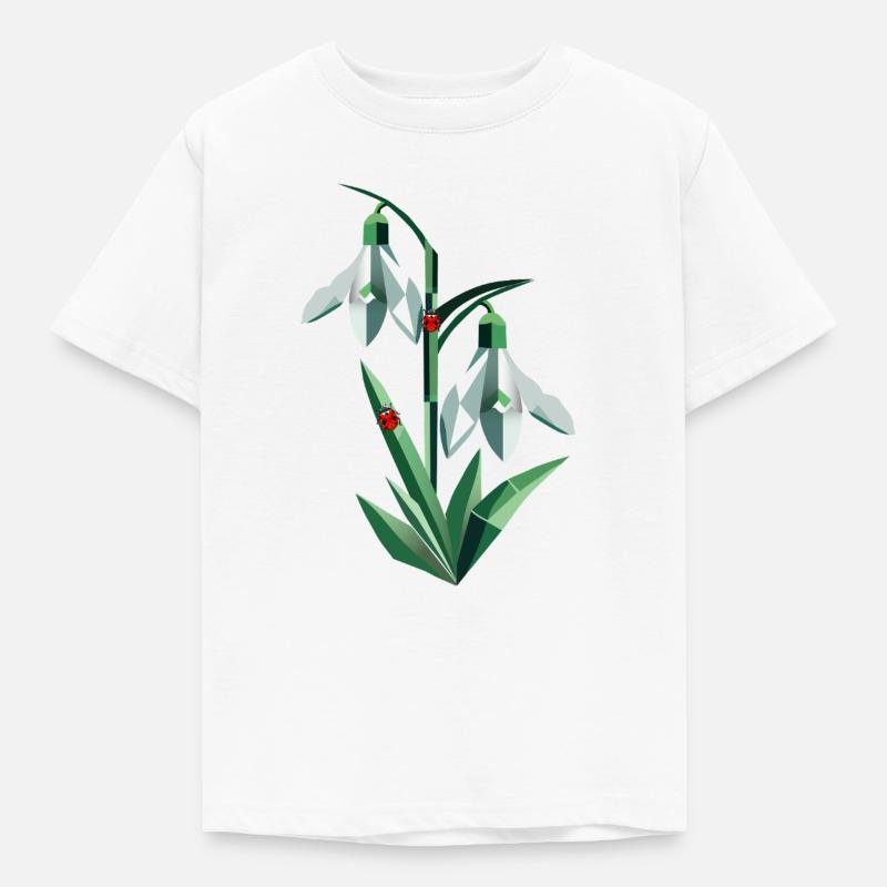 Zwei Schneeglöckchen mit Marienkäfern - Kinder T-Shirt - Weiß