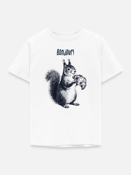 Bonjour Croissant Eichhörnchen - Kinder T-Shirt - Weiß