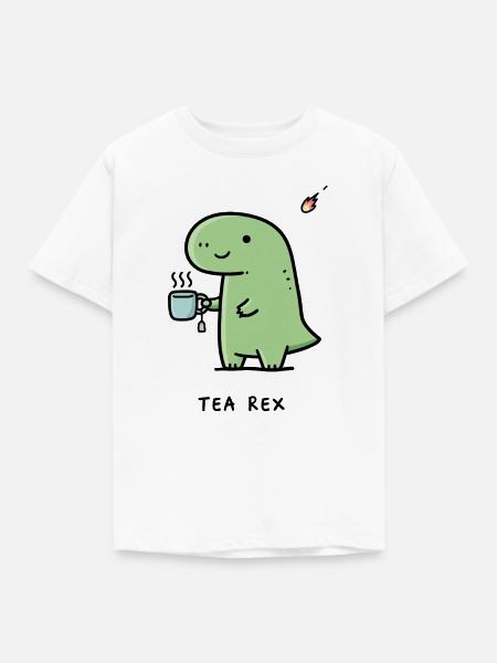 Kleiner Dino mit Kaffee - Kinder T-Shirt - Weiß