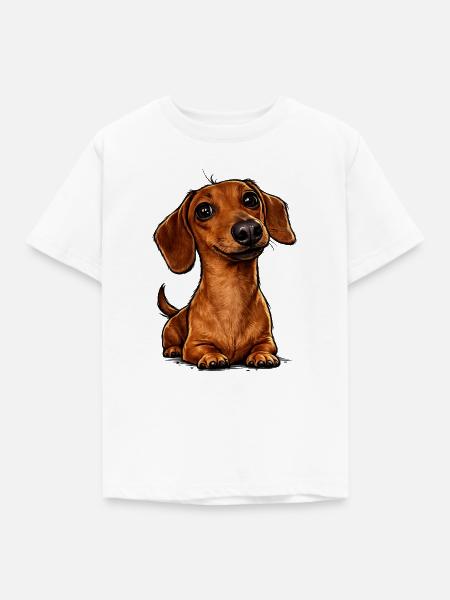 Liebenswerter Dackel Cartoon - Kinder T-Shirt - Weiß