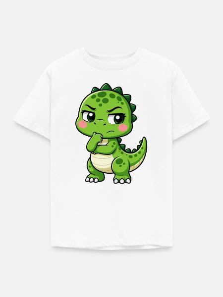 T Rex Nachdenklich Süßer Cartoon - Kinder T-Shirt - Weiß