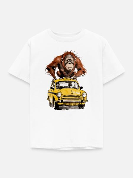 Affe auf dem Taxi Monkey Tours - Kinder T-Shirt - Weiß