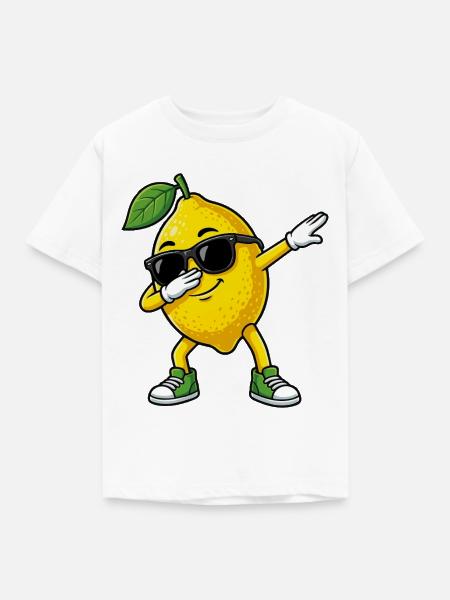 Lustige Zitrone in Dab-Pose Cartoon - Kinder T-Shirt - Weiß