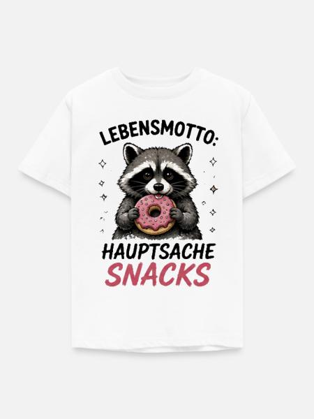 Lebensmotto Snacks Waschbär - Kinder T-Shirt - Weiß