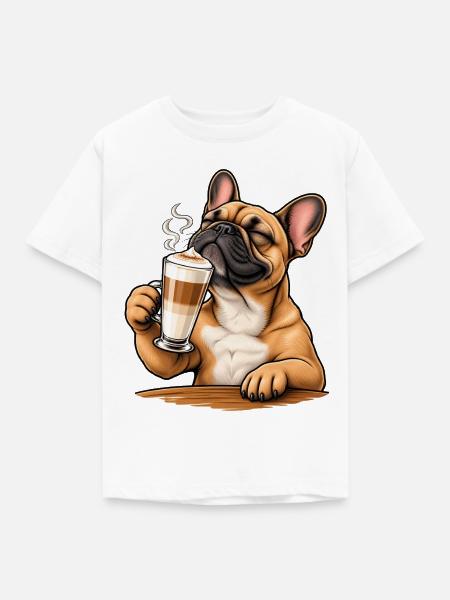 Frenchie mit Latte Macchiato - Kinder T-Shirt - Weiß
