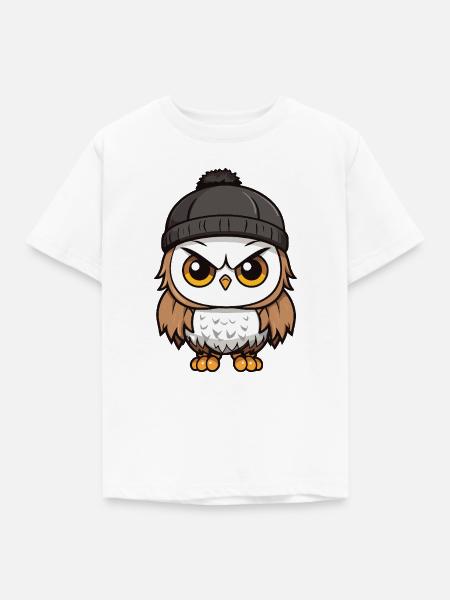 Eule Comic Winter Cozy - Kinder T-Shirt - Weiß