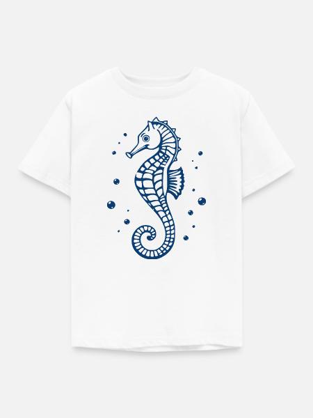 blaues Seepferdchen T-shirt Geschenk - Kinder T-Shirt - Weiß