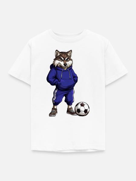 Fussballer Wolf blau - Kinder T-Shirt - Weiß