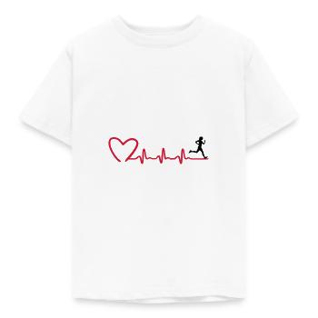 Laufende Frau und EKG Herzfrequenz, Laufen - Kinder T-Shirt - Weiß - Vorne - AI Model Kid Male (0cm)