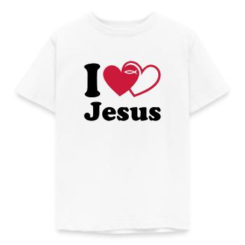 I love Jesus Christus * Jesus-Fisch - Kinder T-Shirt - Weiß - Vorne - AI Model Kid Male (0cm)