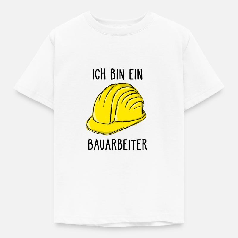 Bauarbeiter, Helm, Baustelle, Kran, Bagger - Kinder T-Shirt - Weiß