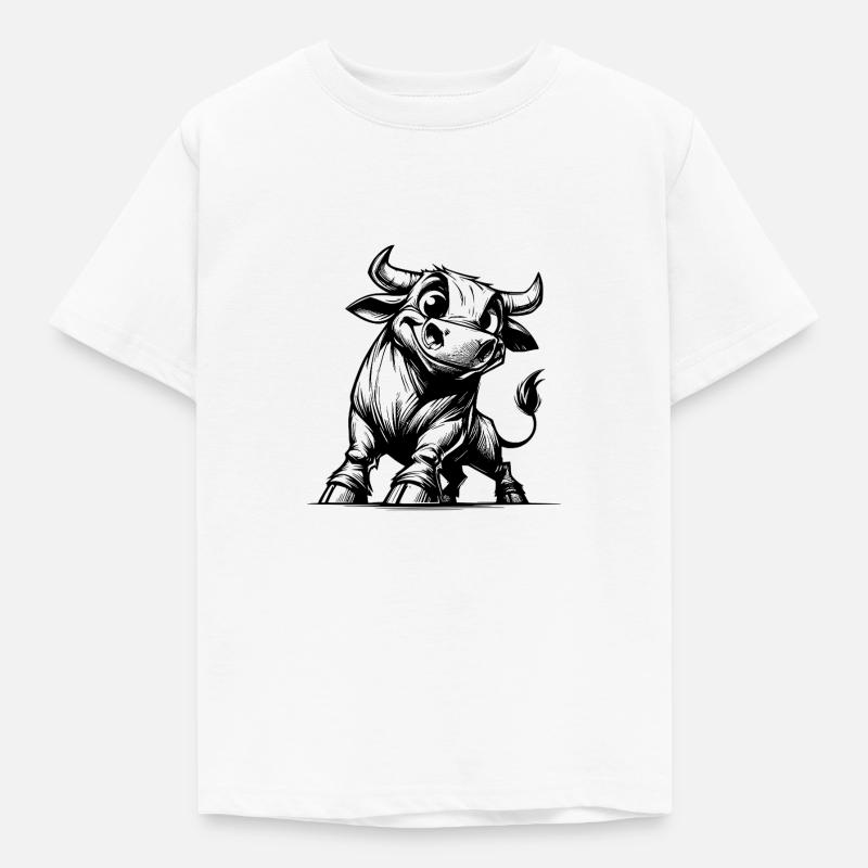 Dessin de taureau au crayon avec des cornes géantes - T-shirt Enfant - blanc