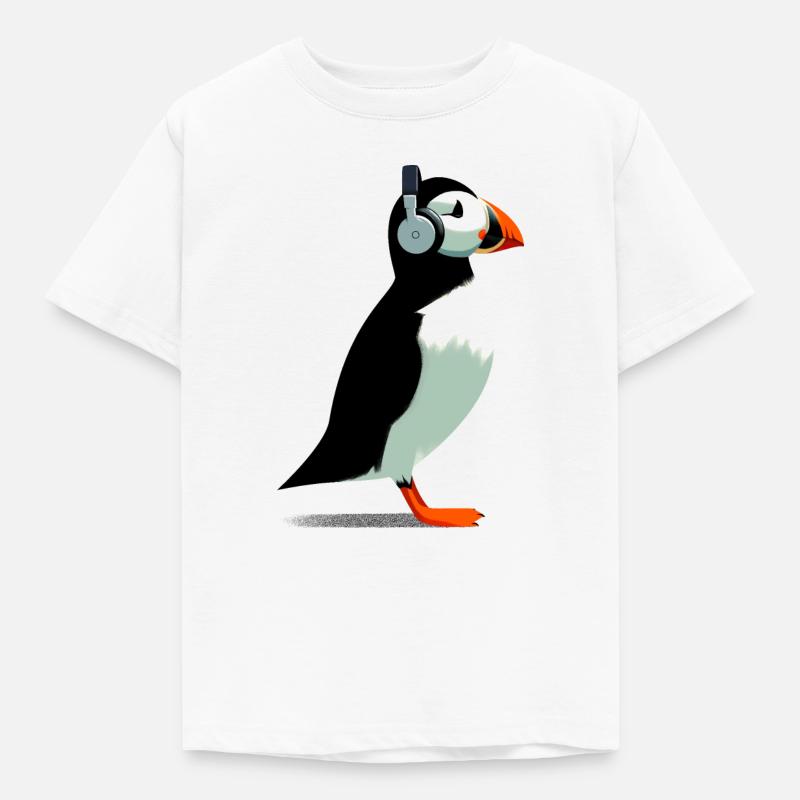 Papageitaucher mit Kopfhörern - Kinder T-Shirt - Weiß