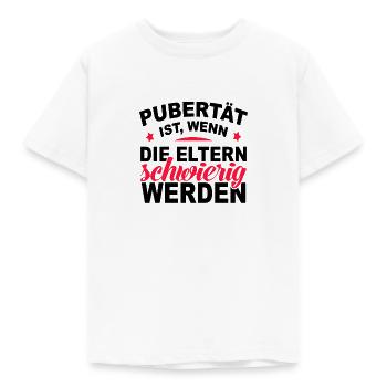 Pubertät ist, wenn die Eltern schwierig werden - Kinder T-Shirt - Weiß - Vorne - AI Model Kid Male (0cm)