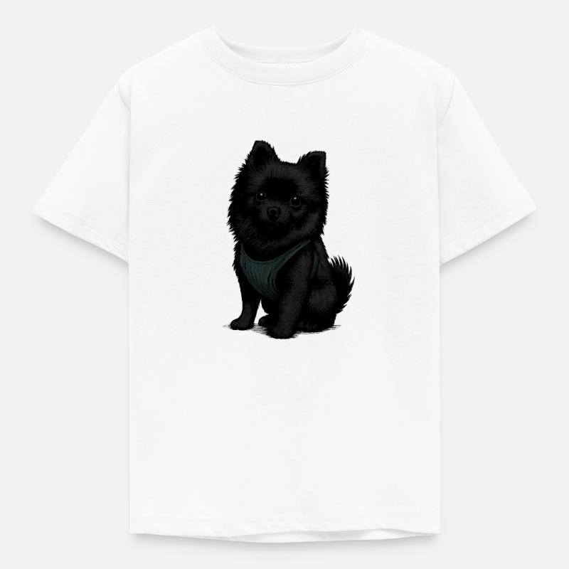 Schwarzer Spitz Hund mit Süssenblick - Kinder T-Shirt - Weiß