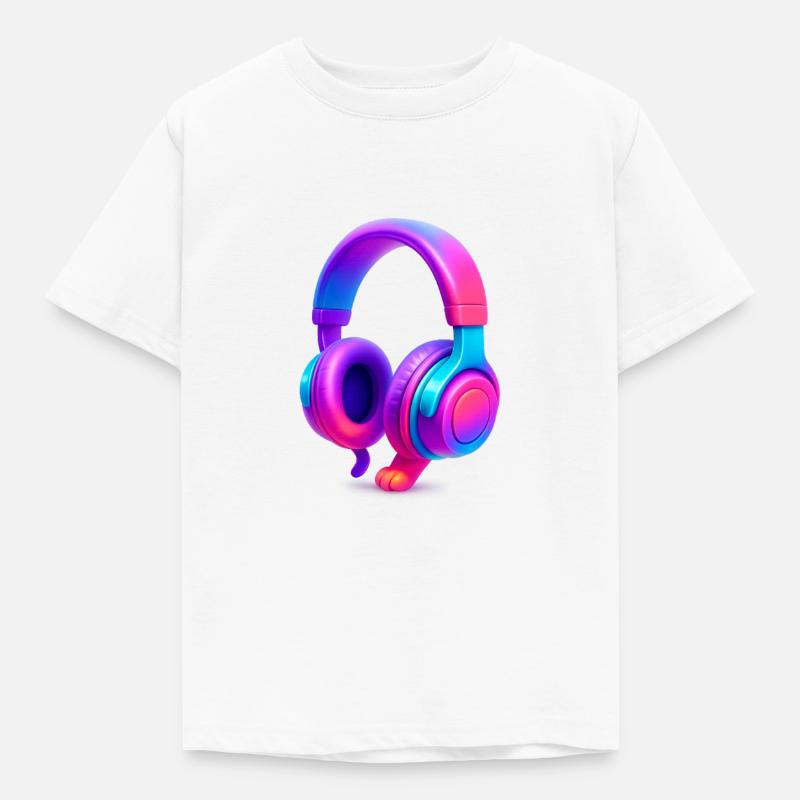 Neon Gradient Kopfhörer - Kinder T-Shirt - Weiß