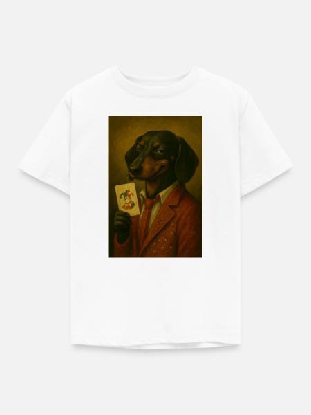 Dackel im Sternenanzug mit Jokerkarte - Kinder T-Shirt - Weiß