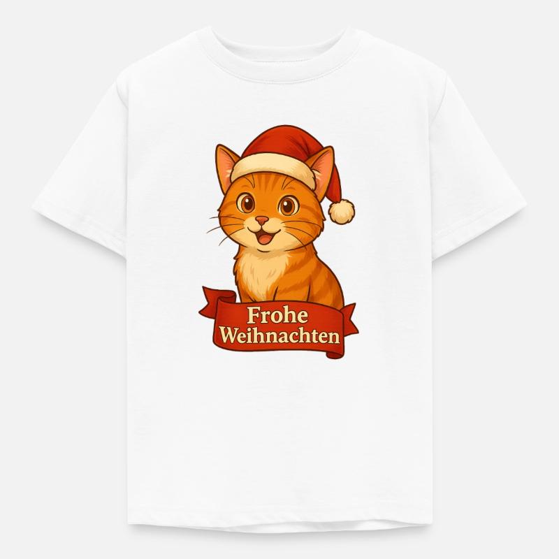 Katzenweihnachtskater mit Santa-Hut - Kinder T-Shirt - Weiß