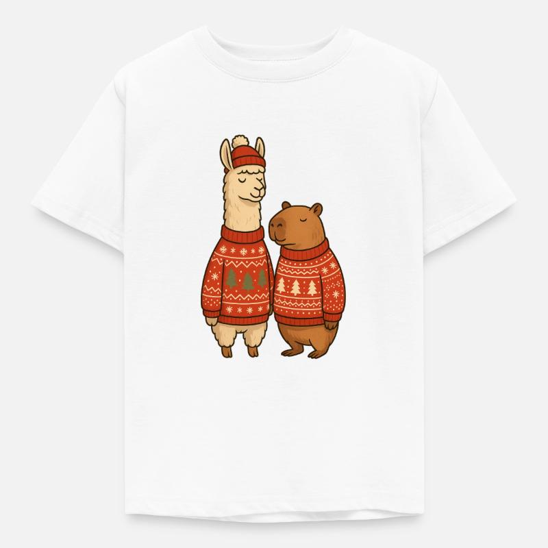 Duo de pulls de Noël Lama et Cabibara - T-shirt Enfant - blanc