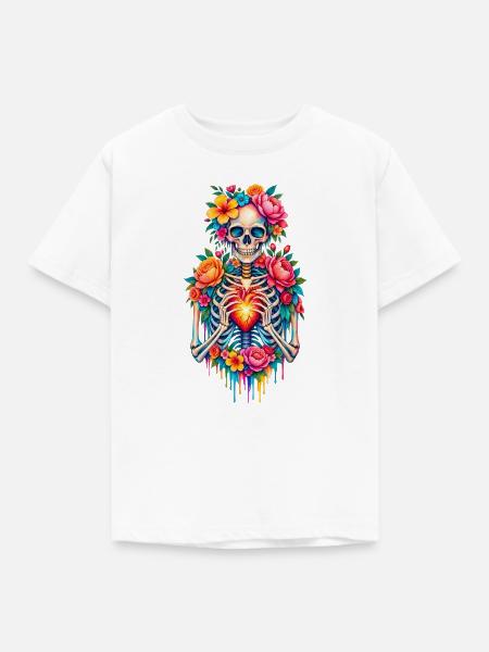 Blüten-Skull Herzfeuer - Kinder T-Shirt - Weiß