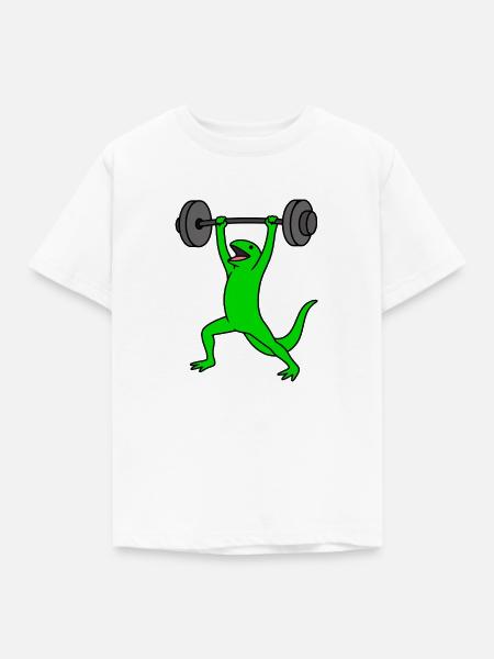 Kraftdino hebt Gewichte - Kinder T-Shirt - Weiß