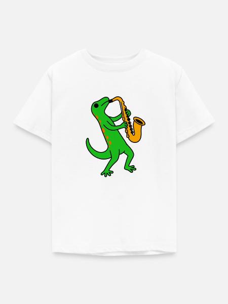 Saxophon-Dino Groove - Kinder T-Shirt - Weiß