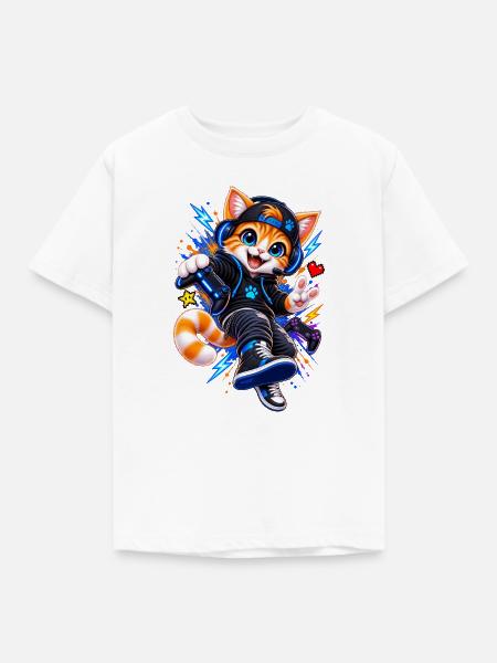 Gaming Katze – Gamer Cat - Kinder T-Shirt - Weiß