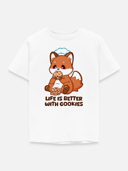 Verspielter Fuchs isst Cookies mit Kochmütze - Kinder T-Shirt - Weiß