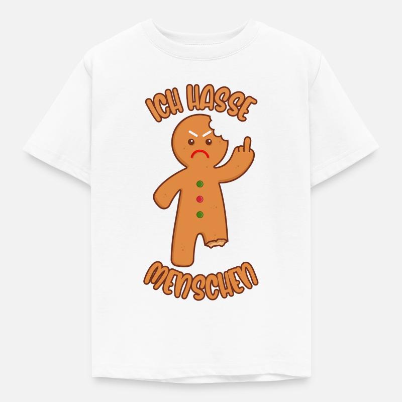 Lebkuchenmann Mittelfinger Ich hasse Menschen - Kinder T-Shirt - Weiß