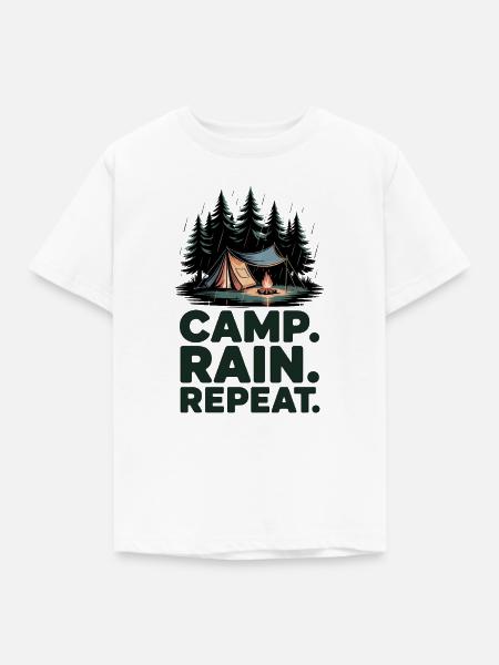 Camp Rain Repeat Camping - Kinder T-Shirt - Weiß