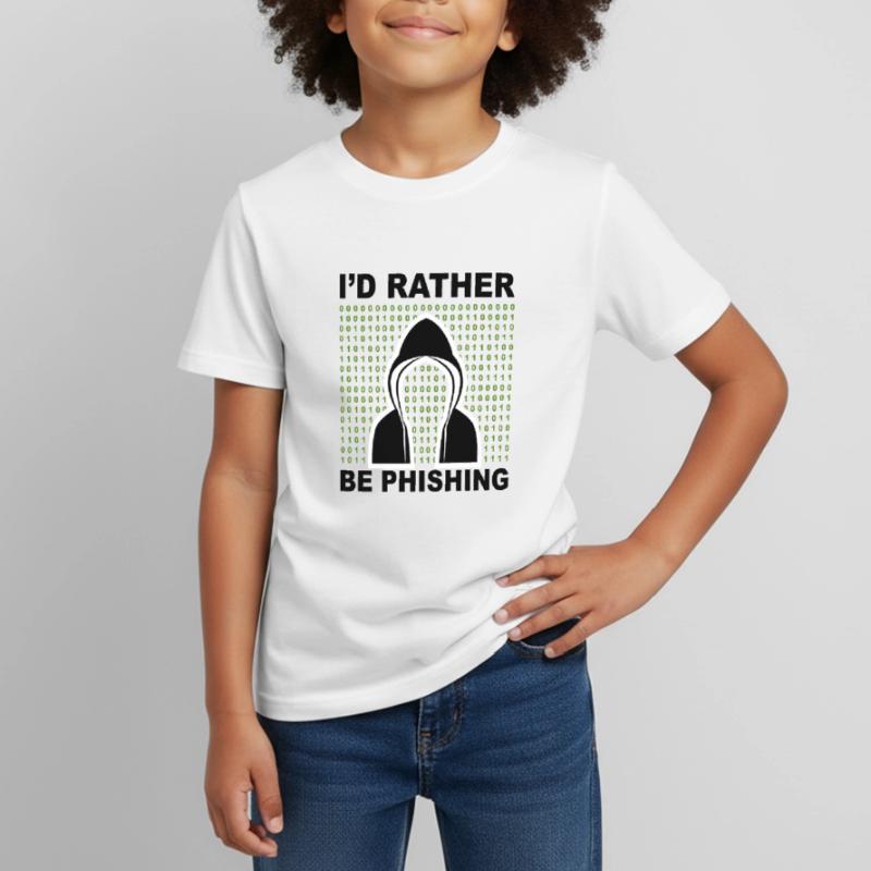 i ́d rather be phishing hacker code programmer Kids' T-Shirt