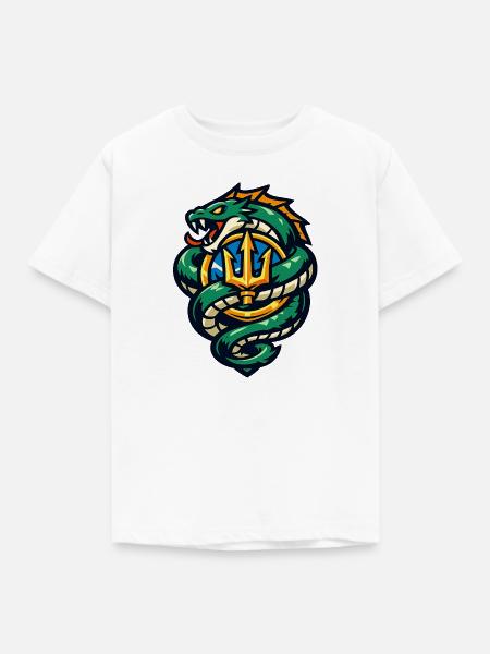 Drache mit Dreizack-Emblem - Kinder T-Shirt - Weiß
