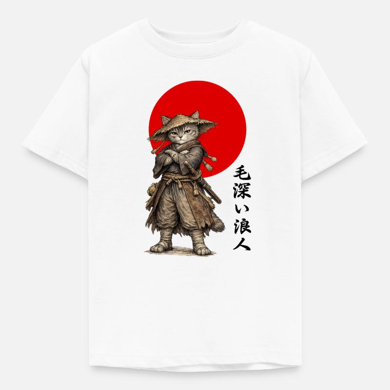 Katzen-Ronin-Samurai unter roter Sonne - Kinder T-Shirt - Weiß