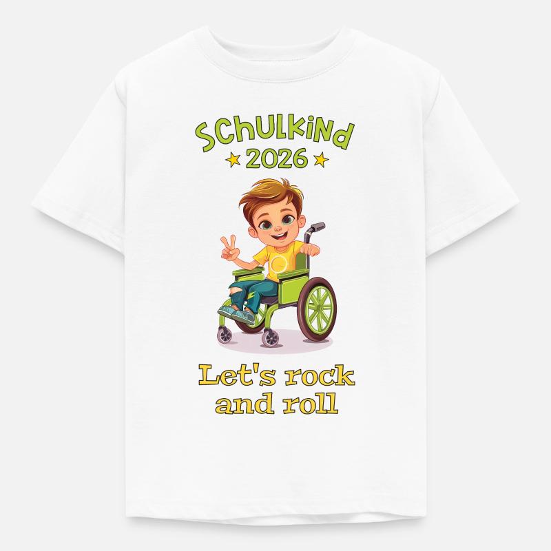 Schulanfang - Einschulung - Junge - Rollstuhl - Kinder T-Shirt - Weiß