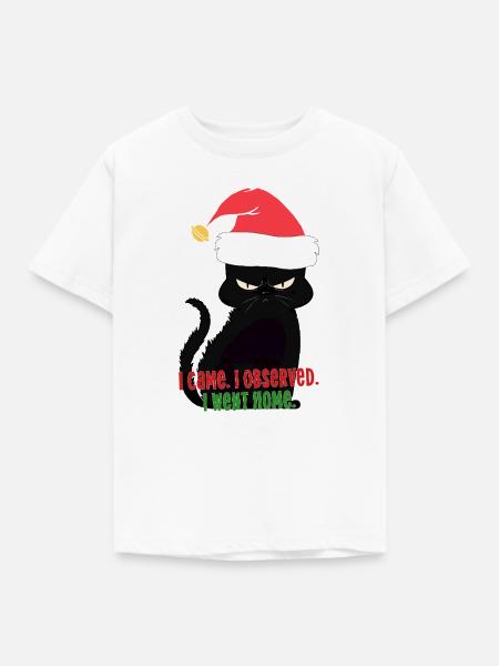 Weihnachtskatzen-Weihnachtsmütze – Stummer Beobachter-Humor - Kinder T-Shirt - Weiß