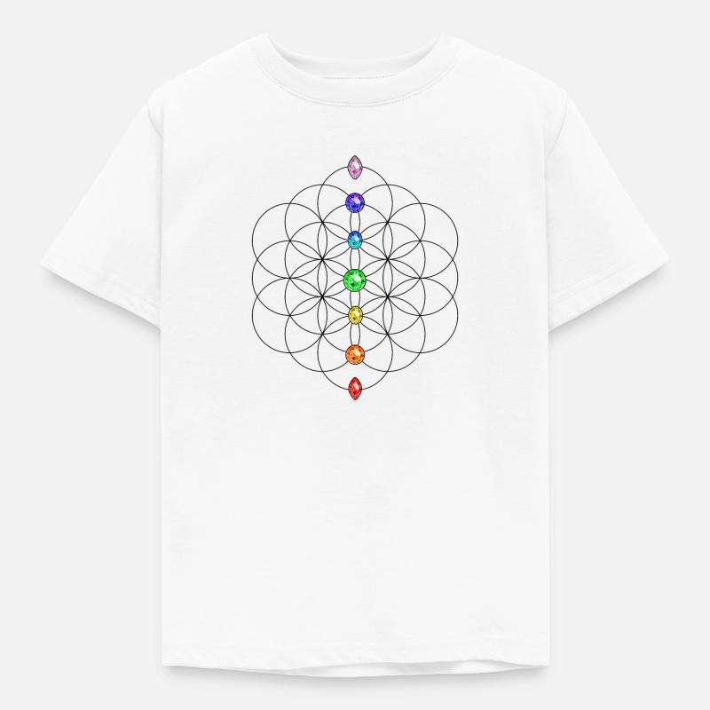 Blume des Lebens mit Regenbogen Chakren - Kinder T-Shirt - Weiß