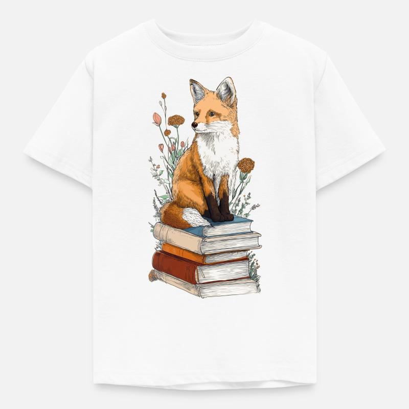 Fuchs auf Bücherstapel - Kinder T-Shirt - Weiß