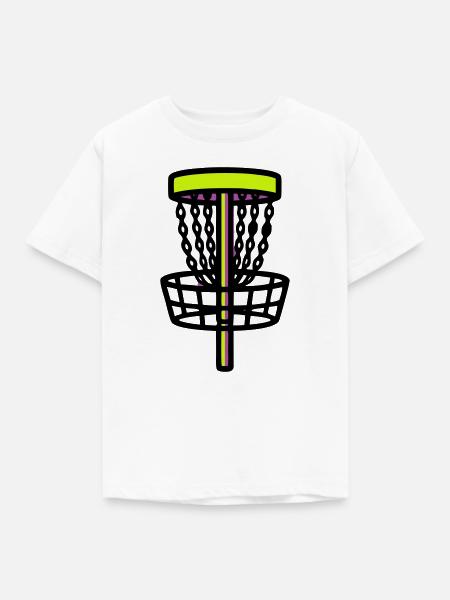 Discgolf Korb Ziel Logo - Kinder T-Shirt - Weiß