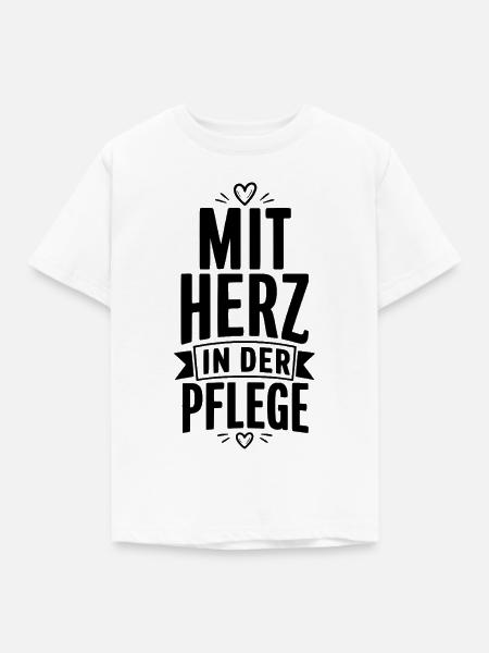 Mit Herz in der Pflege - Kinder T-Shirt - Weiß