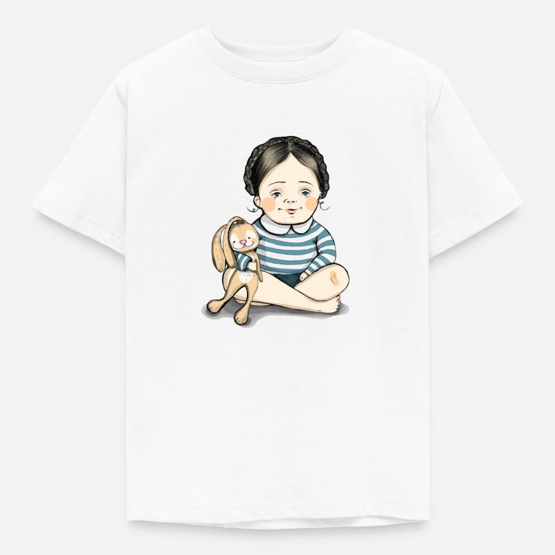 Mädchen mit Hase - Kinder T-Shirt - Weiß